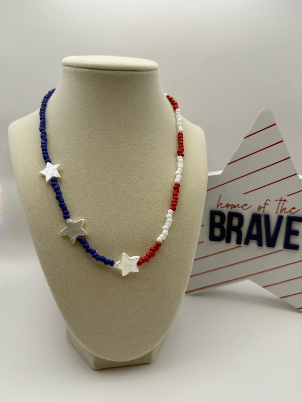 Patriotic USA 18" Necklace Stars & Stripe Red White Blue America 250 4th of July